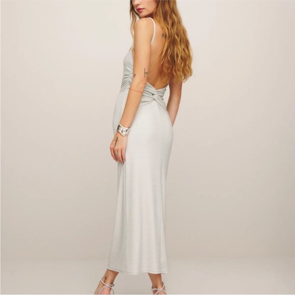 Reformation Silver Sparkle Maxi Dress